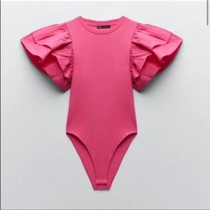 Zara Hot Pink Ruffle Bodysuit